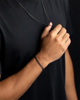 Preview: 3 mm Figaro-Halskette aus Edelstahl mit schwarzem Finish - Primo Black